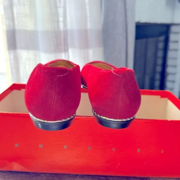 Anne Klein Suede Flats Red Gold Trim Size 9 Genuine Leather Made in Italy - Picture 3 of 9